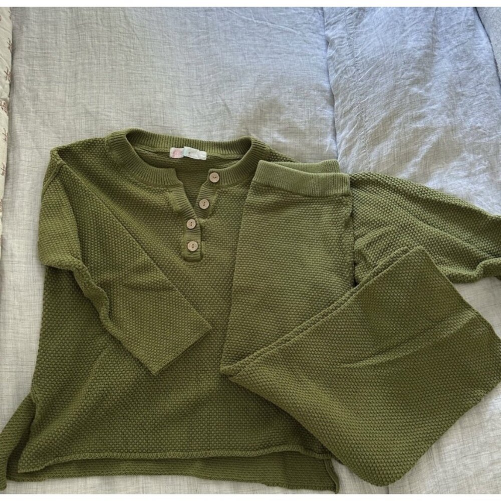 Free People Olive Knit Henley Set Size XS